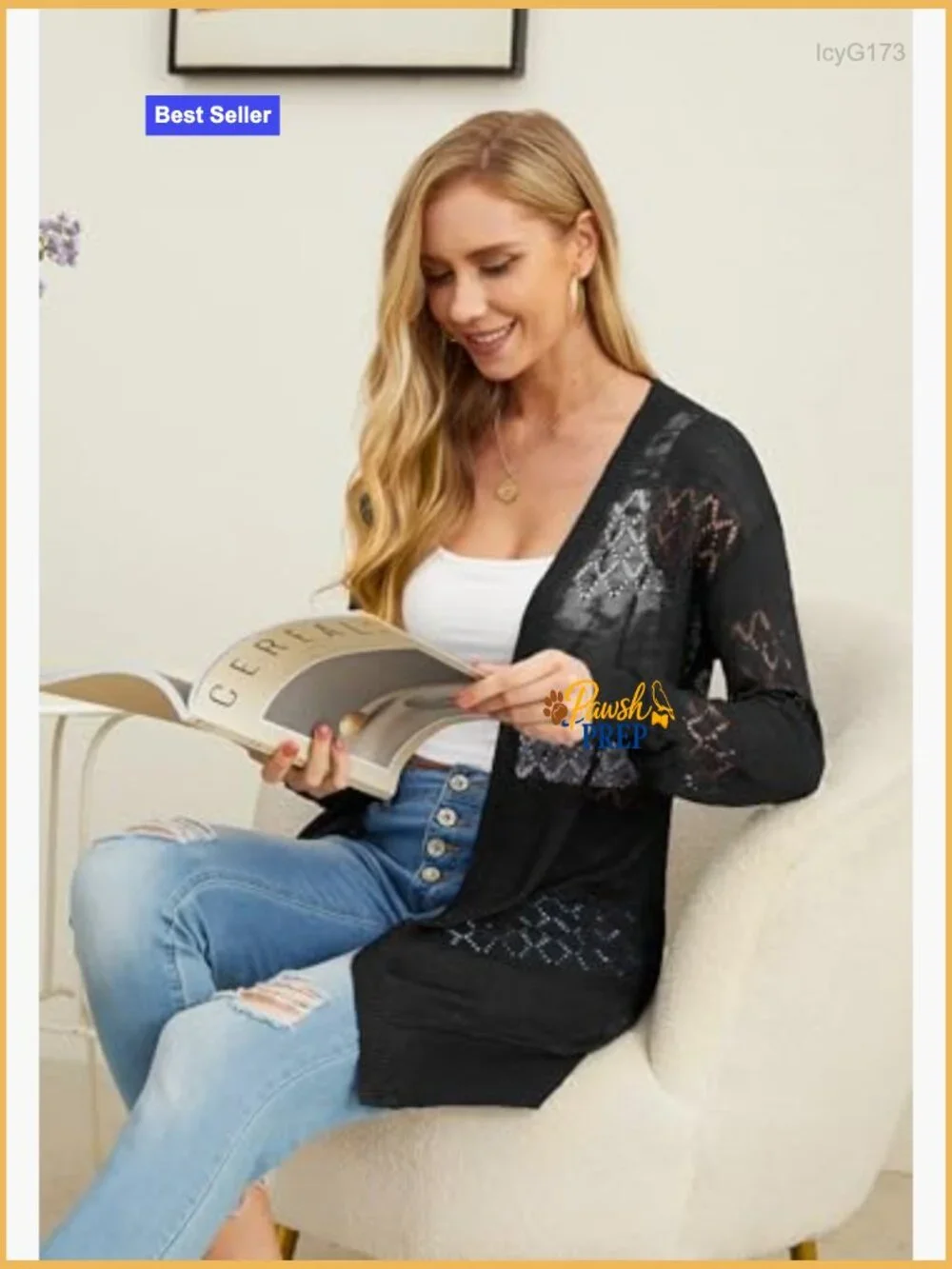 Crochet Knit Cardigan Sweater Open Front Long Sleeve Lightweight Beach Coverup